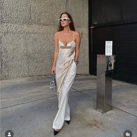 Zara Dresses & Skirts - Zara Satin Lace Trimmed Slip Dress in Champagne and Ivory